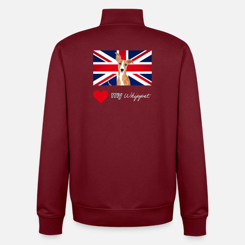 LUVMYWHIPPET (Texte blanc, Vibrant) - Sweat zippé unisexe en coton bio Stanley/Stella - bordeaux