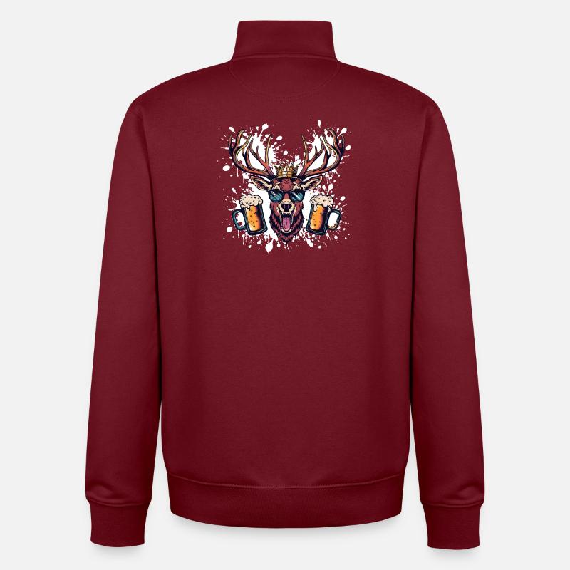 Hirsch Bier Lustig - Unisex Organic Zip Sweatshirt von Stanley/Stella - Burgunderrot
