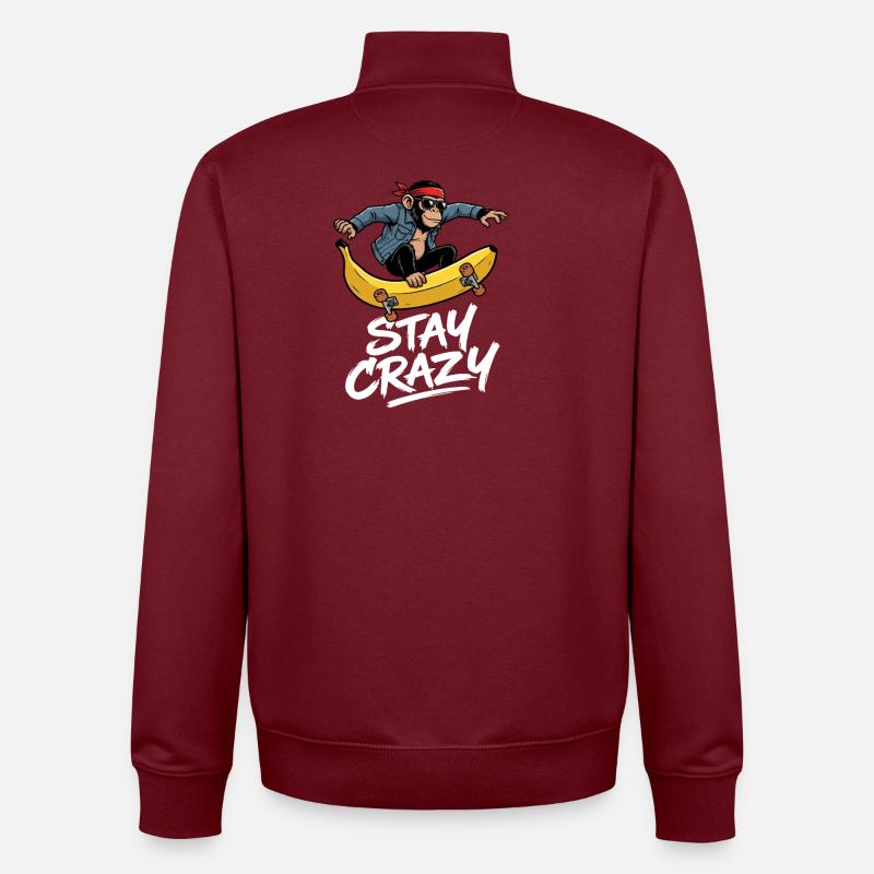 Crazy Monkey Skateboard - Unisex Organic Zip Sweatshirt by Stanley/Stella - burgundy