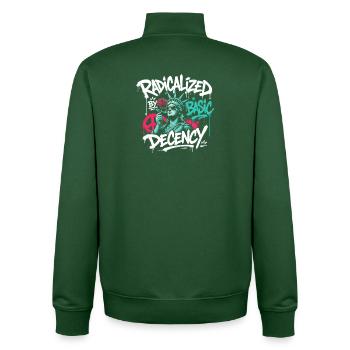 Radicalized Basic Decency Graffiti - Unisex Organic Zip Sweatshirt by Stanley/Stella - bottle green - Back - AI Model Male 185 dark (185cm)