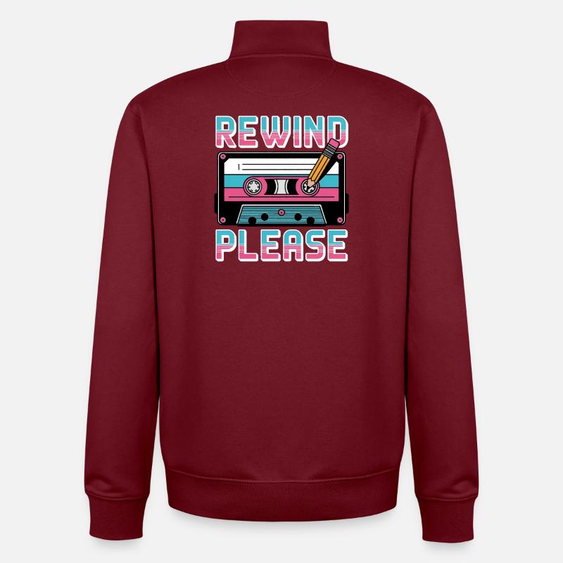 Rewind Please Cassette Retro - Unisex Organic Zip Sweatshirt by Stanley/Stella - burgundy