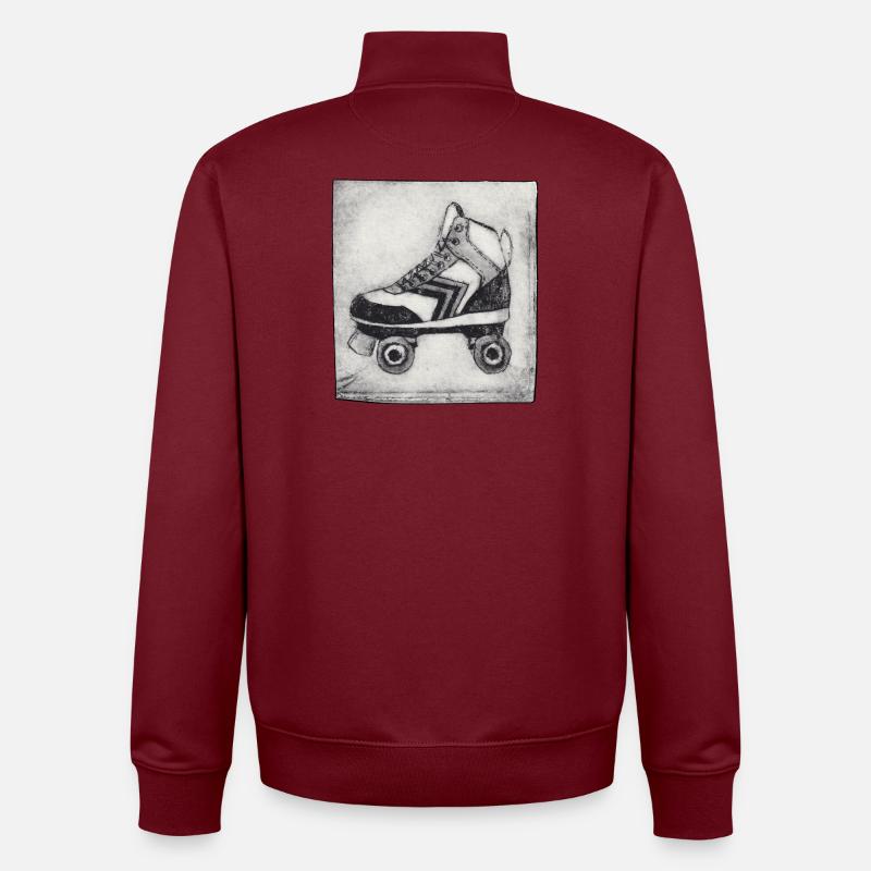 Retro Roller Skate - Hand Carved Printable - Unisex Organic Zip Sweatshirt by Stanley/Stella - burgundy