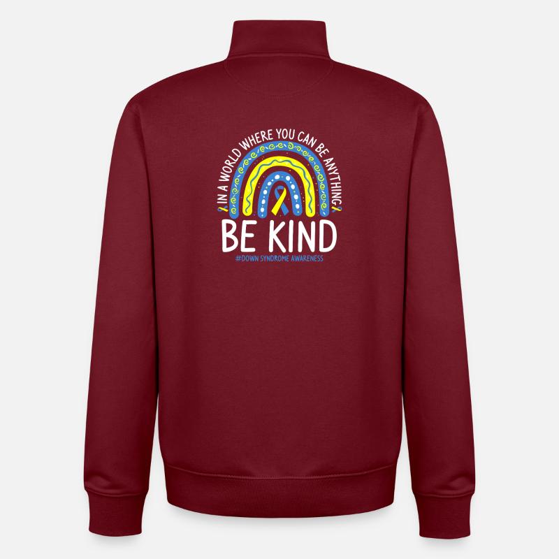 Sei freundlich, Regenbogenbewusstsein - Unisex Organic Zip Sweatshirt von Stanley/Stella - Burgunderrot