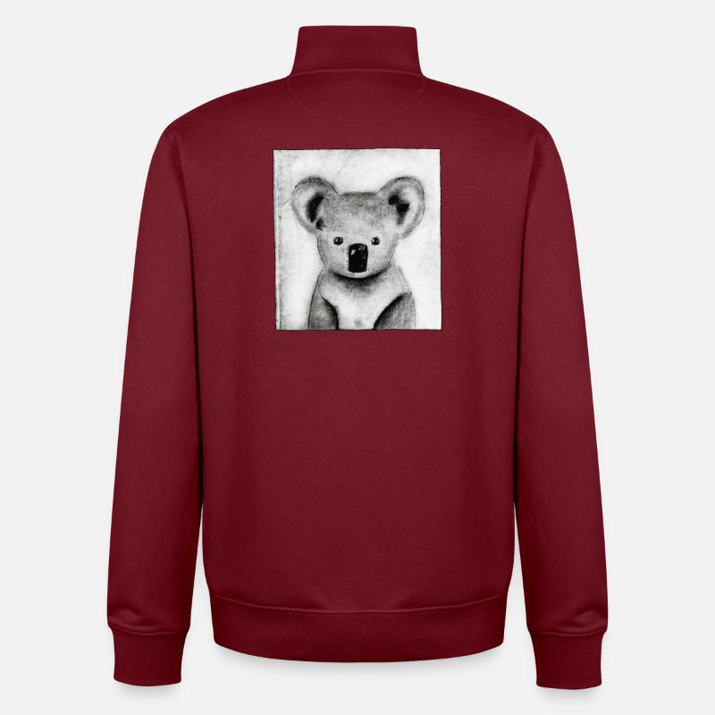Koala schwarz-weiß - handgeschnitzte Druckvorlage - Unisex Organic Zip Sweatshirt von Stanley/Stella - Burgunderrot