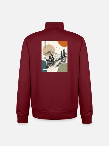 Biker on mountain road - Unisex Organic Zip Sweatshirt by Stanley/Stella - burgundy