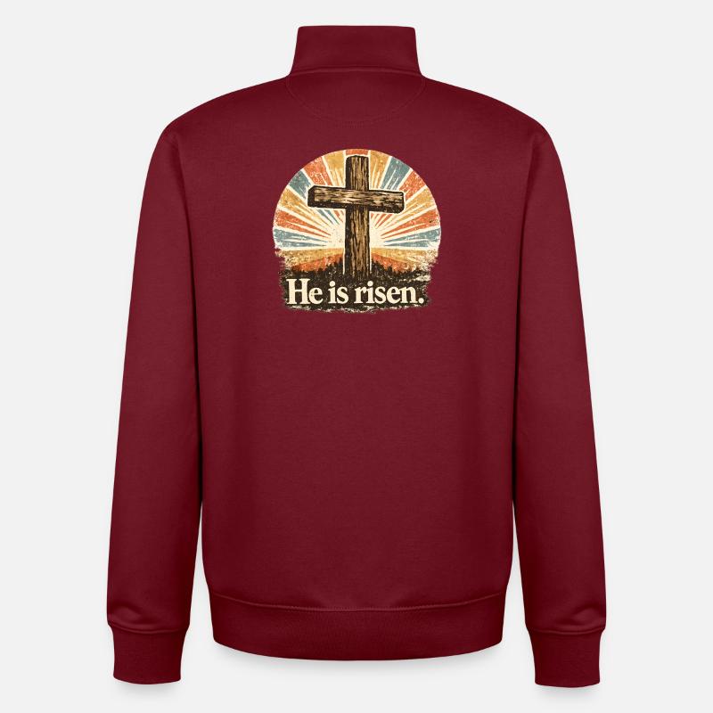He Is Risen - Unisex Organic Zip Sweatshirt von Stanley/Stella - Burgunderrot