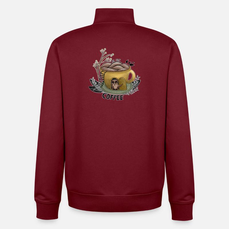 But First Coffee Owl - Unisex Organic Zip Sweatshirt von Stanley/Stella - Burgunderrot