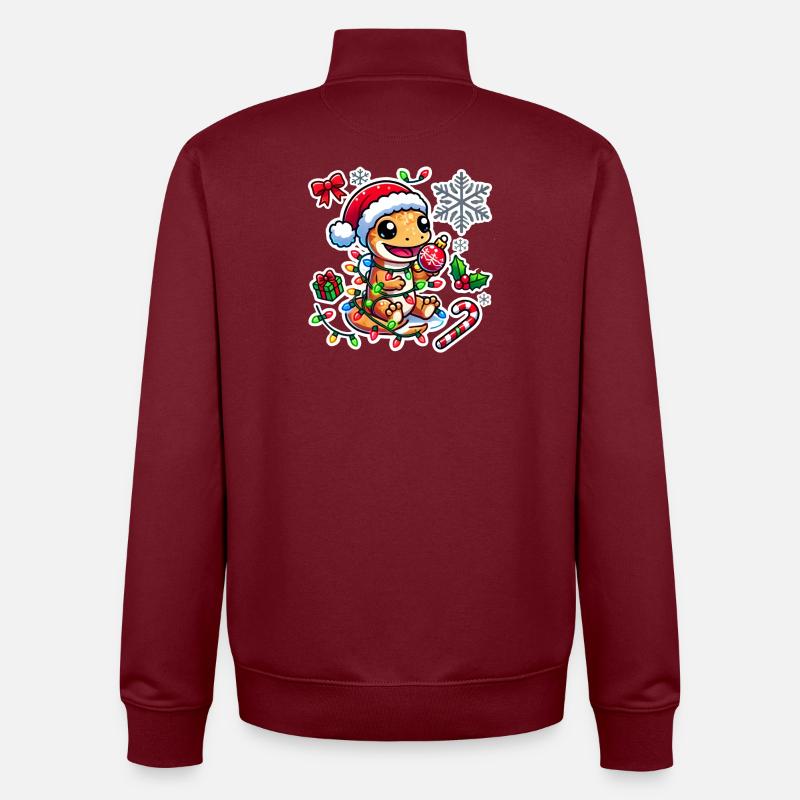 Gecko de Noël Glam - Sweat zippé unisexe en coton bio Stanley/Stella - bordeaux