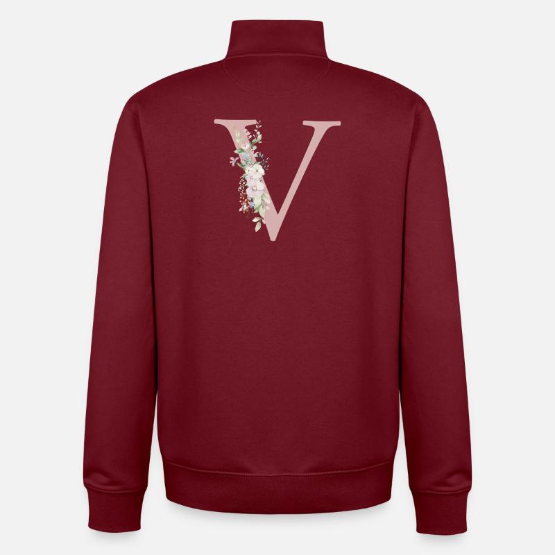 V Monogramm, Floral, personalisierbar - Unisex Organic Zip Sweatshirt von Stanley/Stella - Burgunderrot