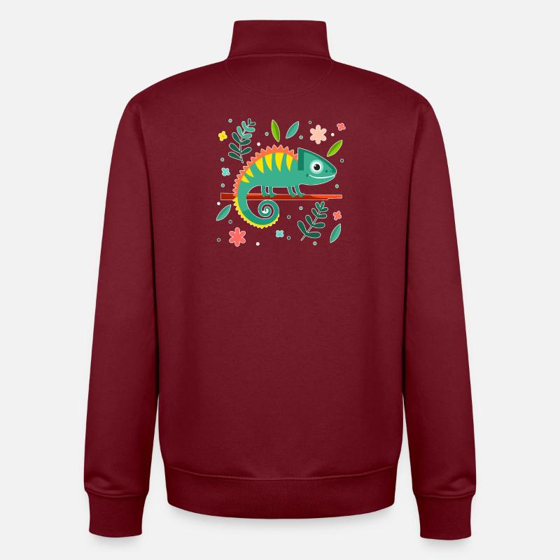 Caméléon (nature et feuilles) - Sweat zippé unisexe en coton bio Stanley/Stella - bordeaux