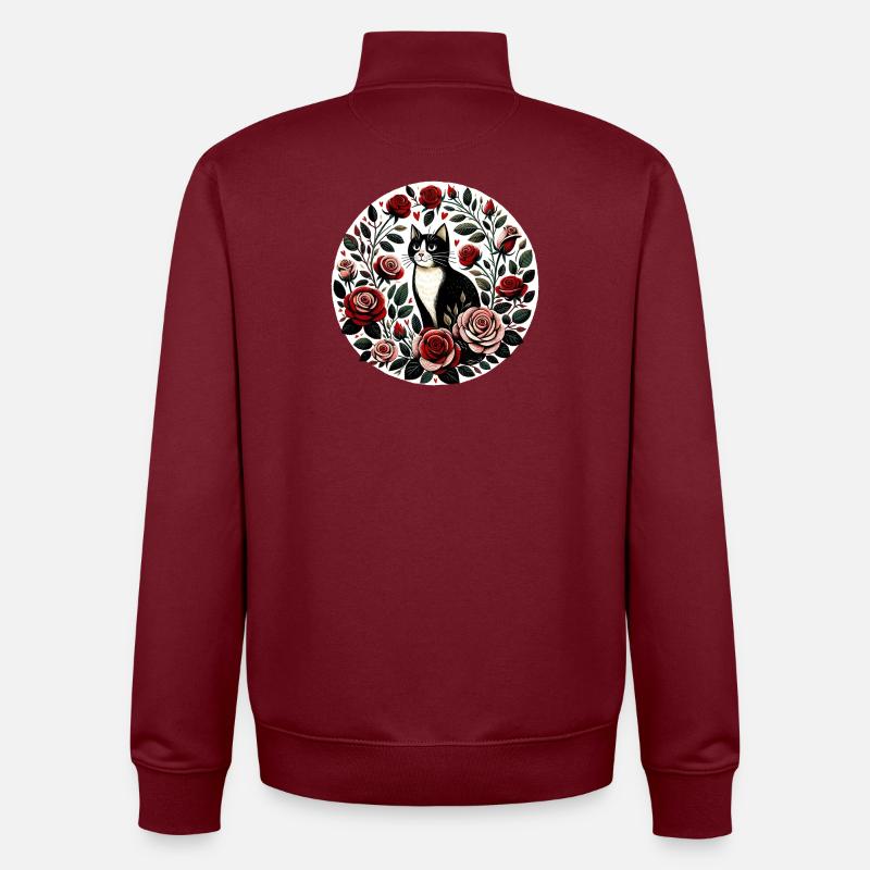 Rose Garden Cat Circle - Unisex Organic Zip Sweatshirt by Stanley/Stella - burgundy