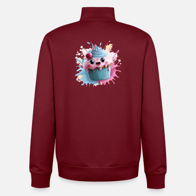 Kawaii Cupcake Splash with Cherry - Unisex Organic Zip Sweatshirt by Stanley/Stella - burgundy