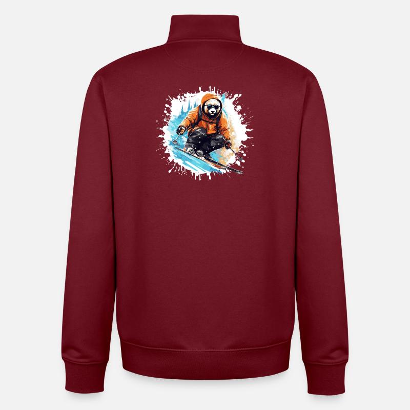 Panda Ski Skiing - Unisex Organic Zip Sweatshirt by Stanley/Stella - burgundy