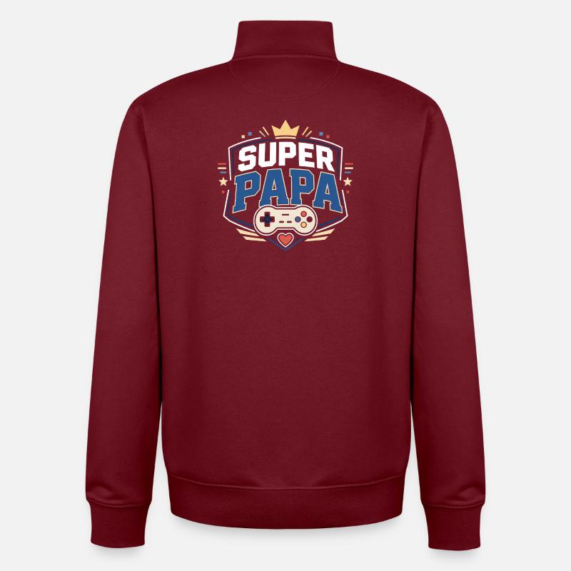 Super Papa Gaming Schild - Unisex Organic Zip Sweatshirt von Stanley/Stella - Burgunderrot