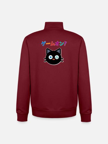 PlayCat – Japanese Gamer “Game On!” - Unisex Organic Zip Sweatshirt by Stanley/Stella - burgundy