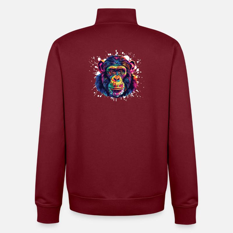 Éclaboussure de portrait de singe - Sweat zippé unisexe en coton bio Stanley/Stella - bordeaux