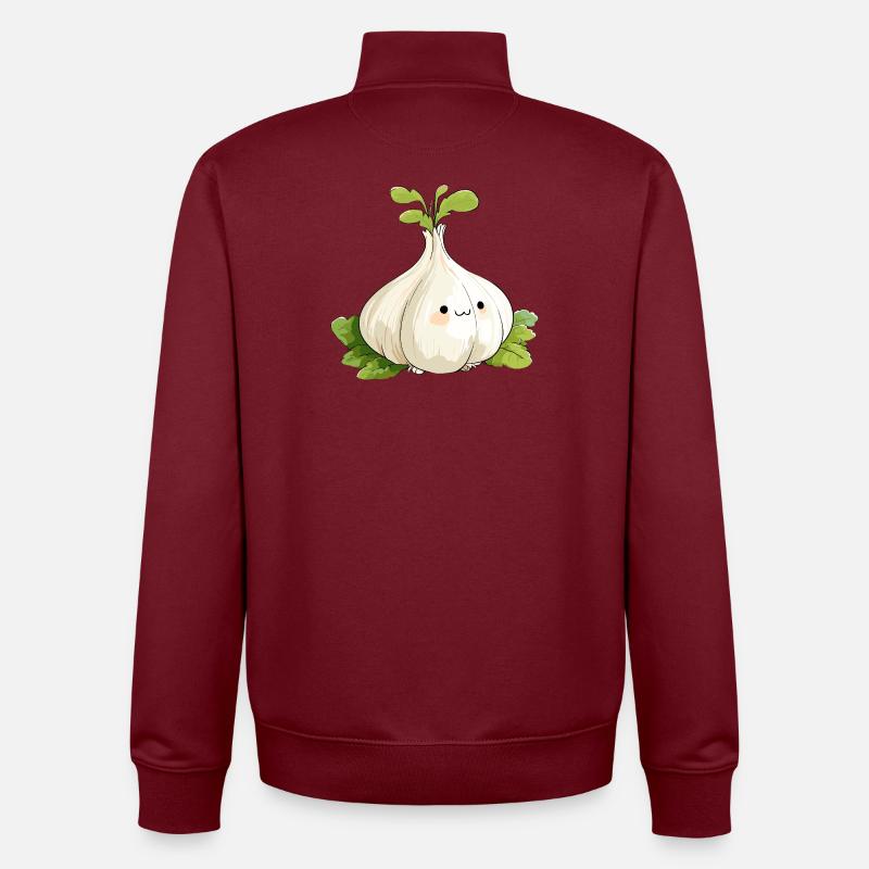 Mascotte du bulbe d’ail de Kawaii - Sweat zippé unisexe en coton bio Stanley/Stella - bordeaux