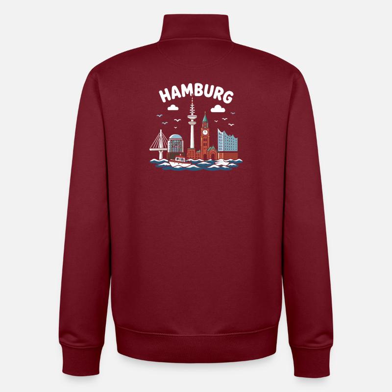 Hamburg Skyline Coastal Magic - Unisex Organic Zip Sweatshirt by Stanley/Stella - burgundy