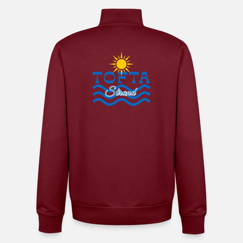 Tofta Strand-Soleil et Vagues - Sweat zippé unisexe en coton bio Stanley/Stella - bordeaux