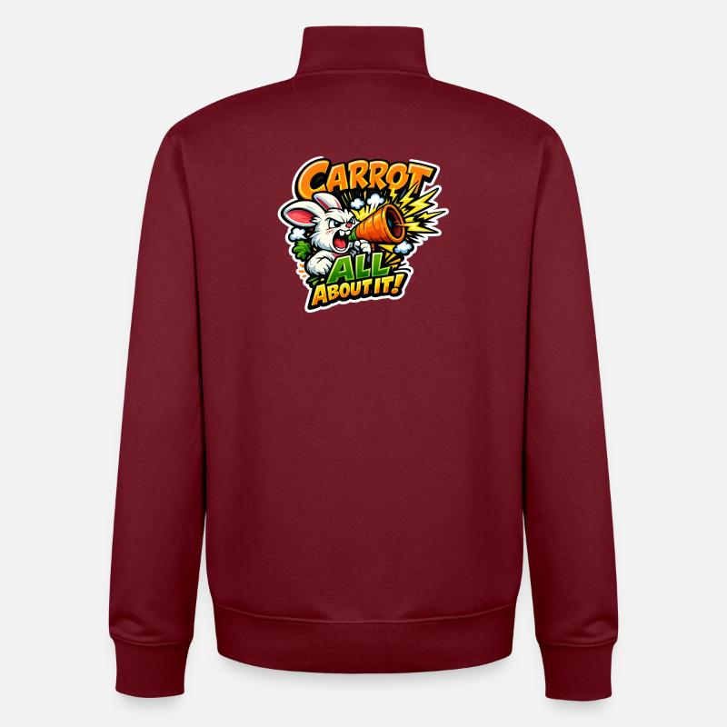 Carrot Megaphone Bunny – Comic Style - Unisex Organic Zip Sweatshirt by Stanley/Stella - burgundy