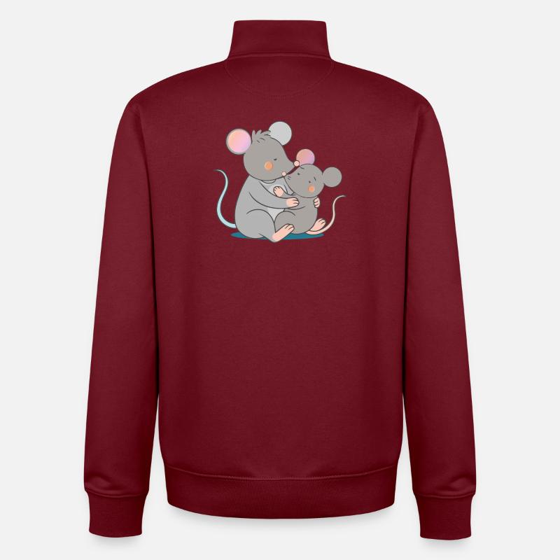 Deux souris mignonnes s’étreignent amoureusement - Sweat zippé unisexe en coton bio Stanley/Stella - bordeaux