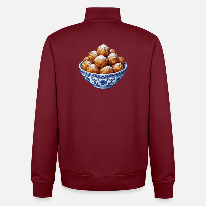 Oliebollen en aspect brodé (imprimé) - Sweat zippé unisexe en coton bio Stanley/Stella - bordeaux