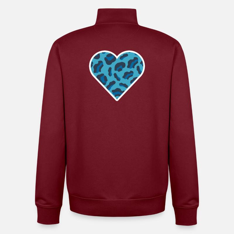Cœur à imprimé léopard bleu - Sweat zippé unisexe en coton bio Stanley/Stella - bordeaux