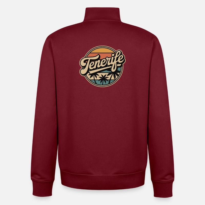 Tenerife Retro Sunset Design - Sweat zippé unisexe en coton bio Stanley/Stella - bordeaux