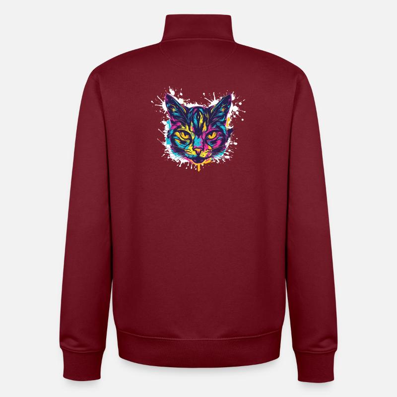 Cat Splatter Paint Blobs - Unisex Organic Zip Sweatshirt by Stanley/Stella - burgundy