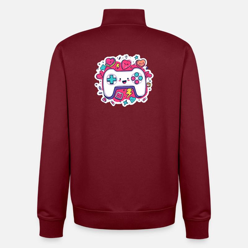 Kawaii Controller Herz Neon Stil - Unisex Organic Zip Sweatshirt von Stanley/Stella - Burgunderrot