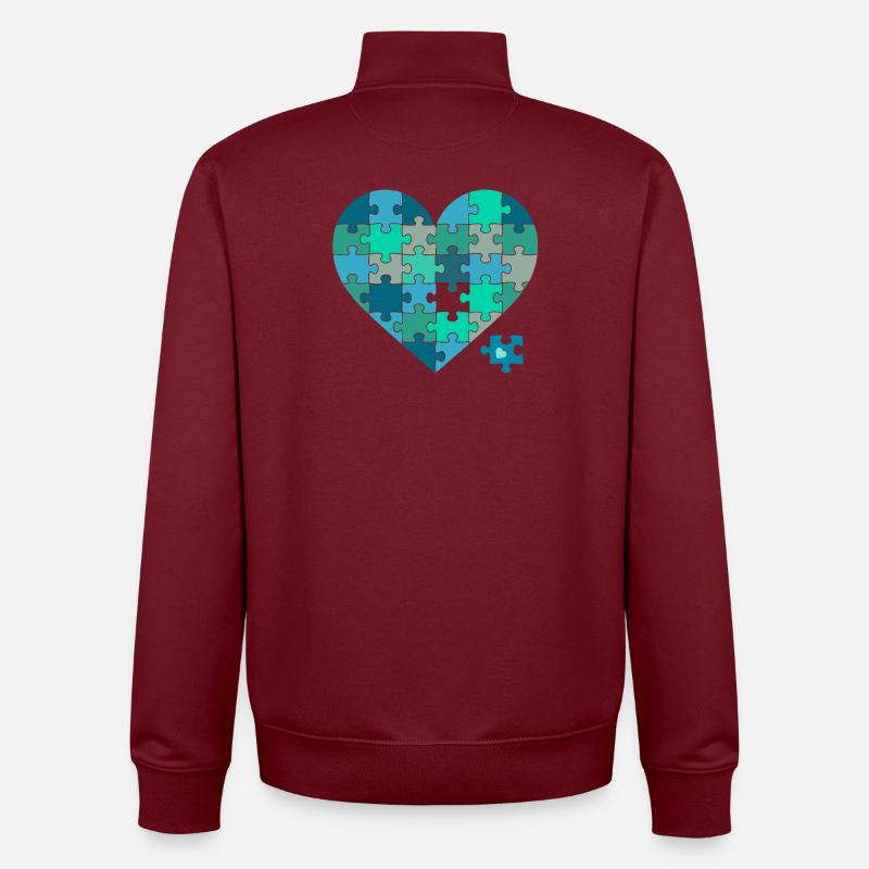 Casse-puzzle Cœur Sarcelle - Sweat zippé unisexe en coton bio Stanley/Stella - bordeaux