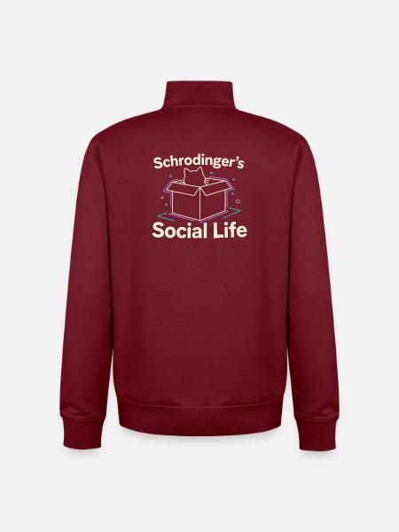 Schrödinger's Social Life | Physics Cat - Unisex Organic Zip Sweatshirt by Stanley/Stella - burgundy