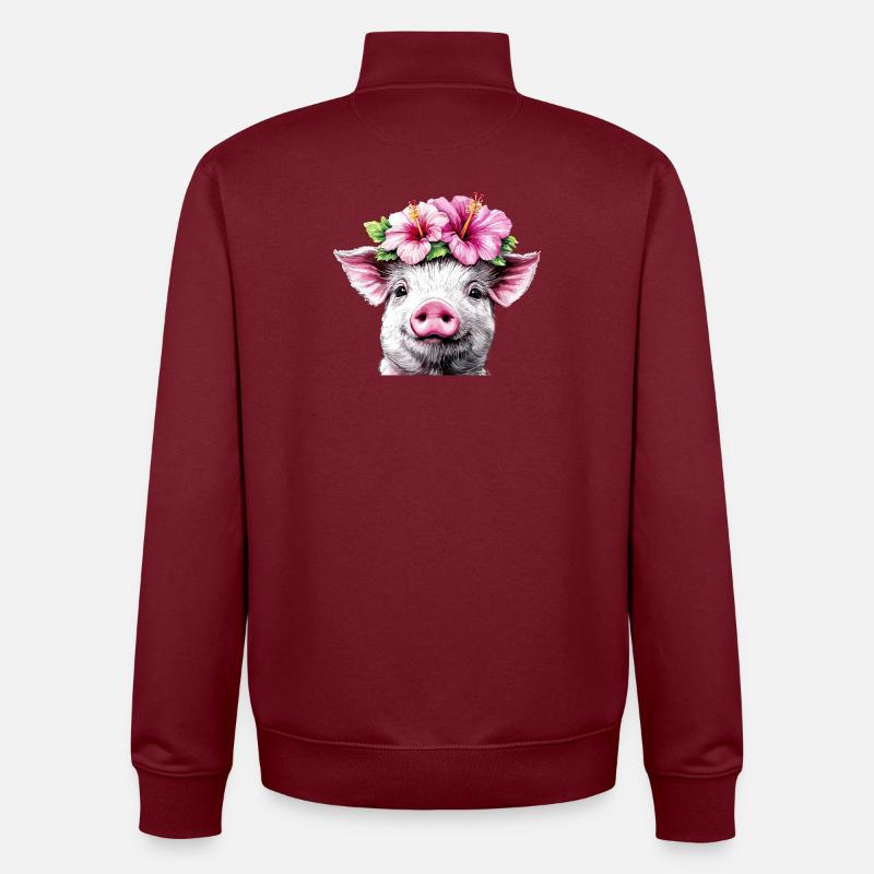 Hibiscus Crown Pig - Unisex Organic Zip Sweatshirt by Stanley/Stella - burgundy