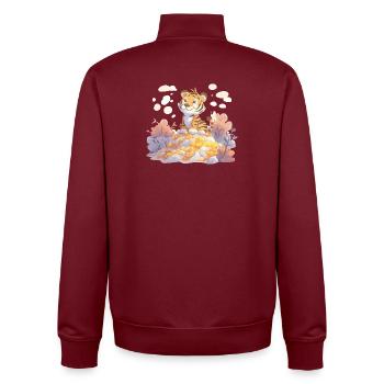 Tigerjunge auf Goldschatz im Herbstwald - Unisex Organic Zip Sweatshirt von Stanley/Stella - Burgunderrot - Hinten - AI Model Male 185 dark (185cm)