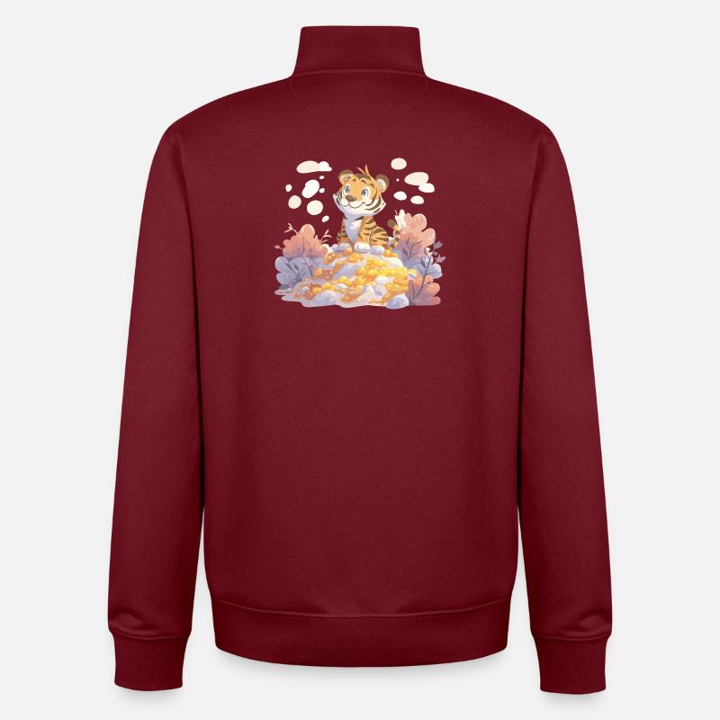 Tigerjunge auf Goldschatz im Herbstwald - Unisex Organic Zip Sweatshirt von Stanley/Stella - Burgunderrot