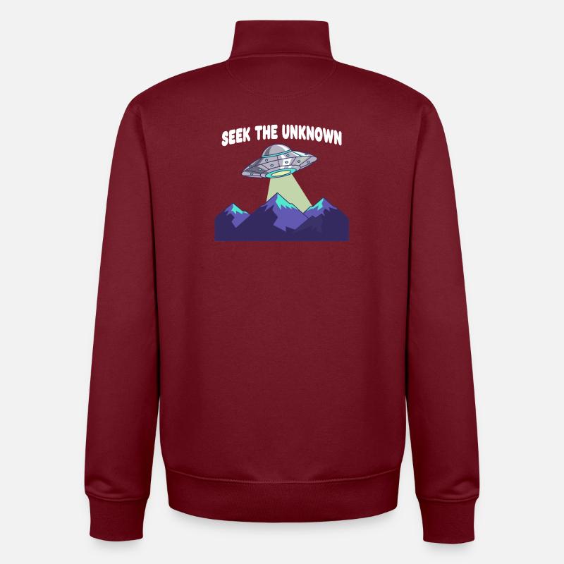 UFO over mountain ranges - Unisex Organic Zip Sweatshirt by Stanley/Stella - burgundy