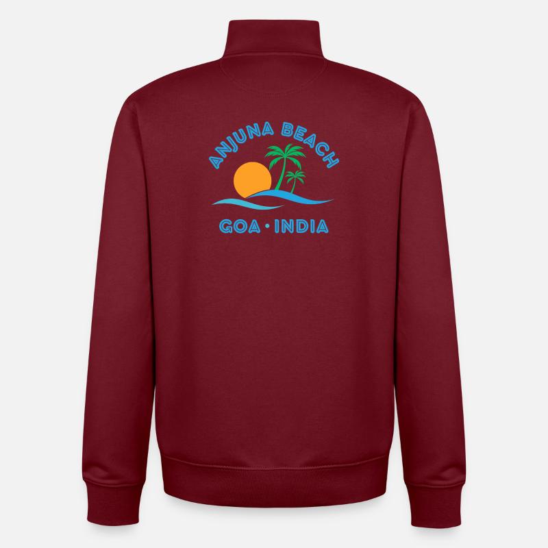 Plage d’Anjuna Goa Coucher de soleil - Sweat zippé unisexe en coton bio Stanley/Stella - bordeaux
