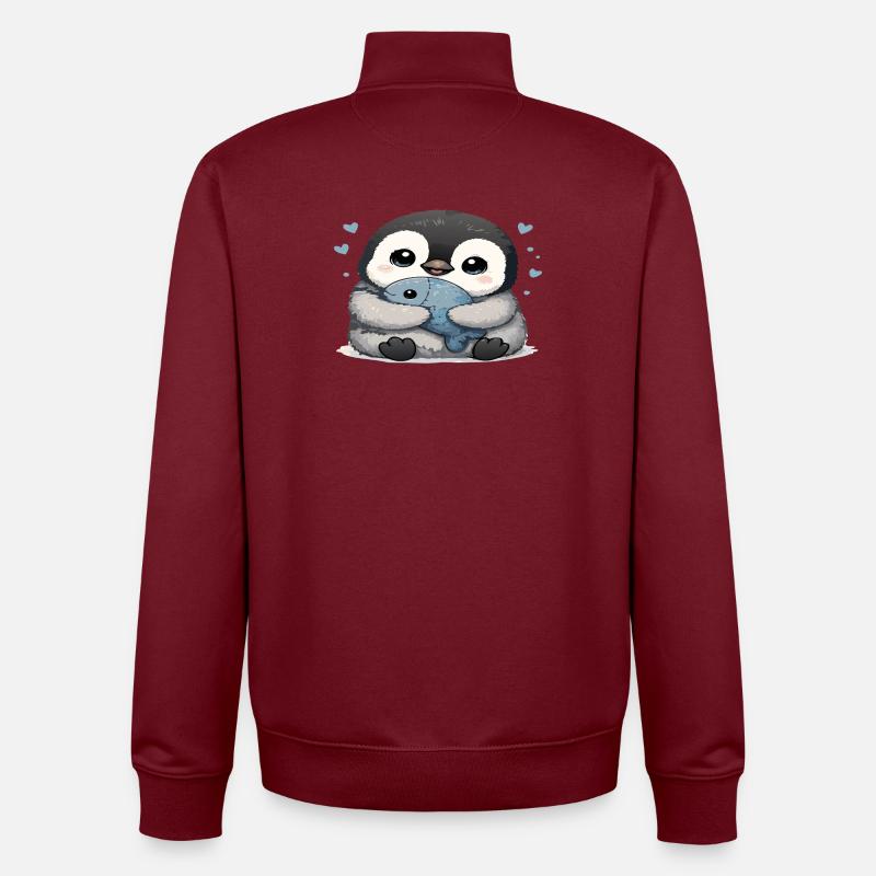 Pingouin câlin avec poisson - Sweat zippé unisexe en coton bio Stanley/Stella - bordeaux