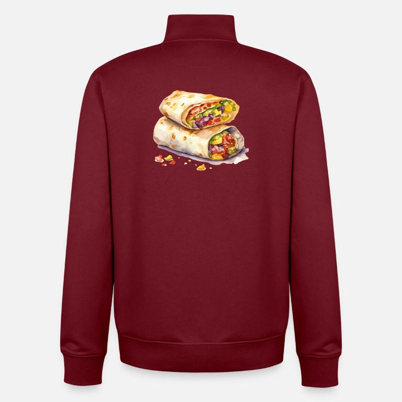 Illustration de burrito en enveloppe - Sweat zippé unisexe en coton bio Stanley/Stella - bordeaux