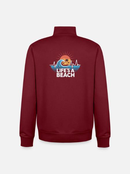 Life's A Beach Sunset Waves - Unisex Organic Zip Sweatshirt by Stanley/Stella - burgundy