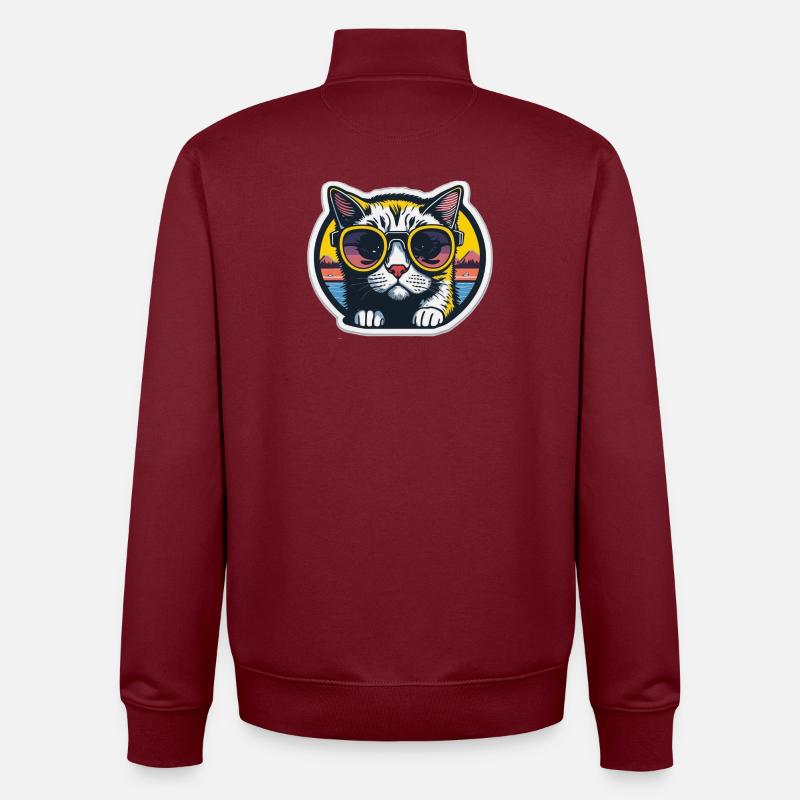 Chat avec lunettes - Sweat zippé unisexe en coton bio Stanley/Stella - bordeaux