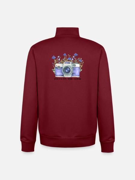 Aquarellkamera mit Blumenkranz - Unisex Organic Zip Sweatshirt von Stanley/Stella - Burgunderrot