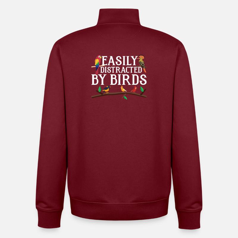 Facilement distrait par les oiseaux - Sweat zippé unisexe en coton bio Stanley/Stella - bordeaux