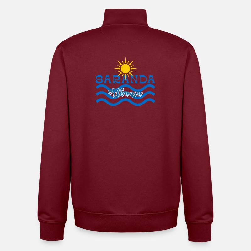 Saranda Albania Sun Waves - Sweat zippé unisexe en coton bio Stanley/Stella - bordeaux