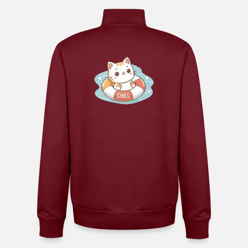 Chat sur Bouée Chill - Sweat zippé unisexe en coton bio Stanley/Stella - bordeaux