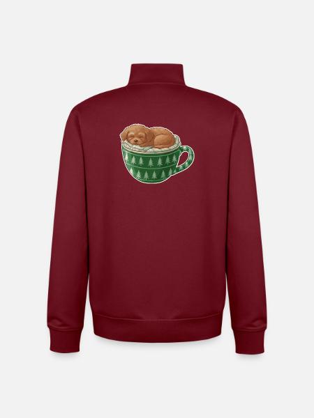 Sleeping puppy in green cup - Unisex Organic Zip Sweatshirt by Stanley/Stella - burgundy