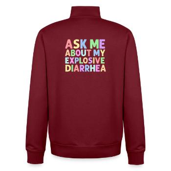 Frag mich nach meinem explosiven Durchfall – nervös - Unisex Organic Zip Sweatshirt von Stanley/Stella - Burgunderrot - Hinten - AI Model Male 185 dark (185cm)