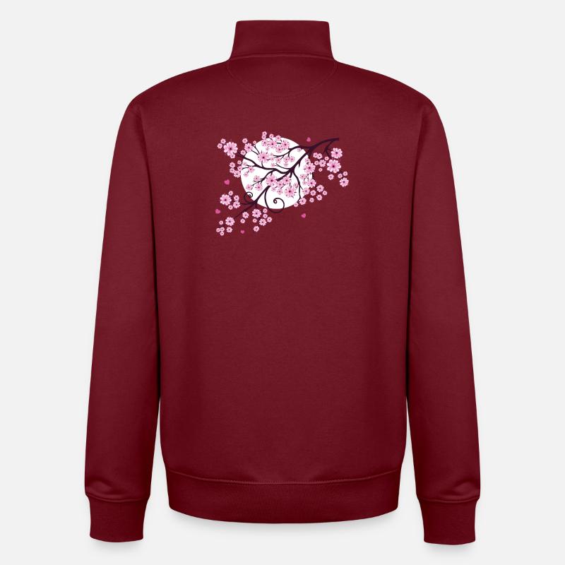 Fleur de cerisier avec printemps sakura coeur - Sweat zippé unisexe en coton bio Stanley/Stella - bordeaux