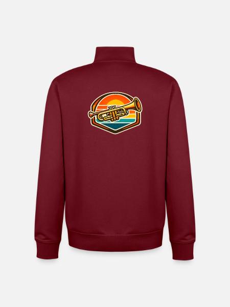 Retro Trumpet Sunset Motif - Unisex Organic Zip Sweatshirt by Stanley/Stella - burgundy