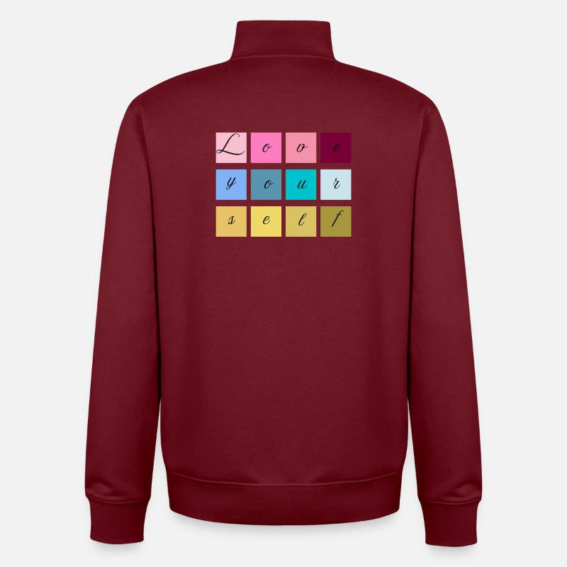 Love Yourself Lettering Pastel - Unisex Organic Zip Sweatshirt by Stanley/Stella - burgundy